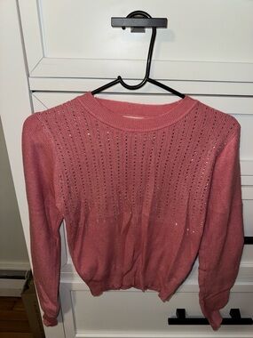 TeenBell Rose Pink Crewneck Sweater with Eyelet Stitch